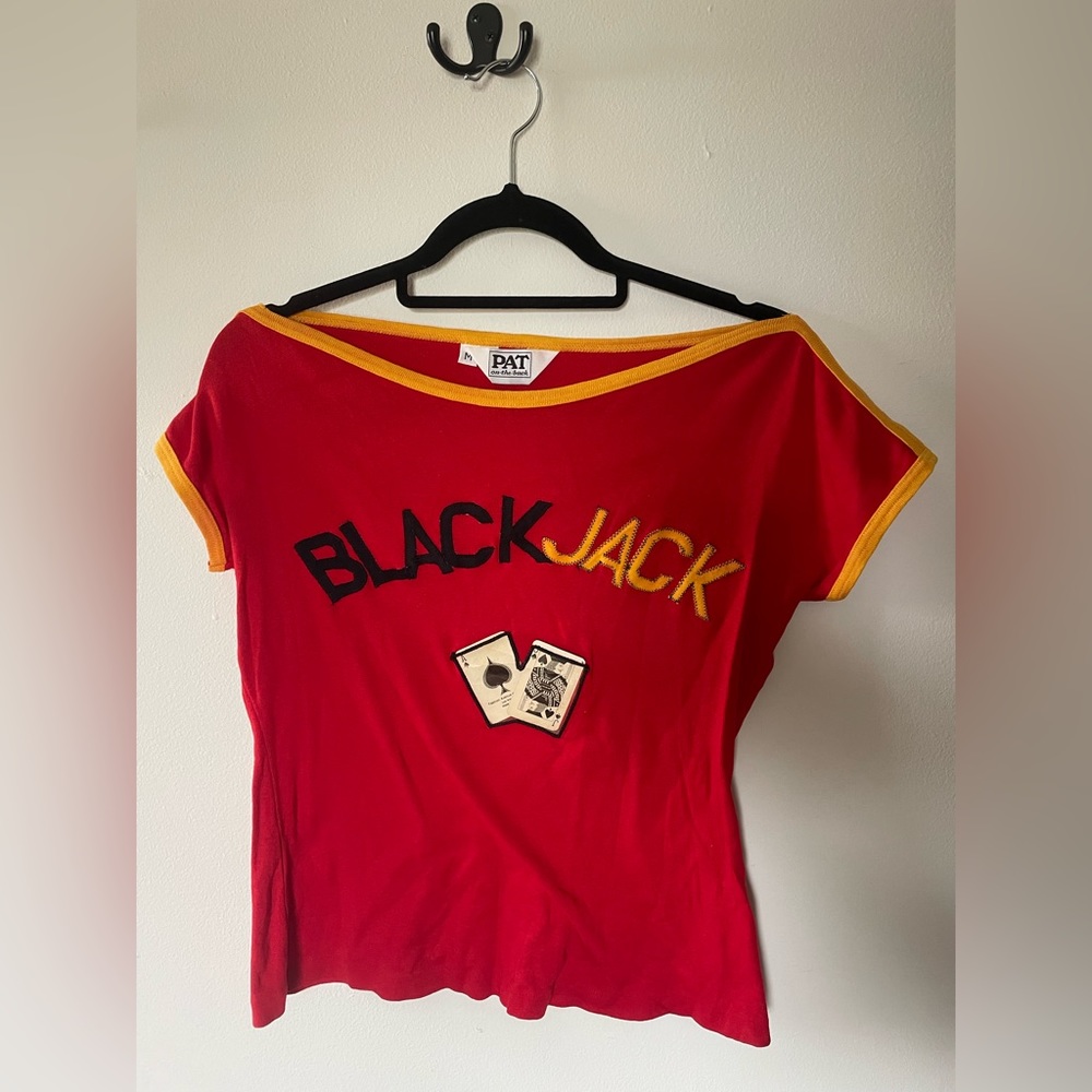 Vintage rock and roll BLACKJACK poker playing card boatneck shirt